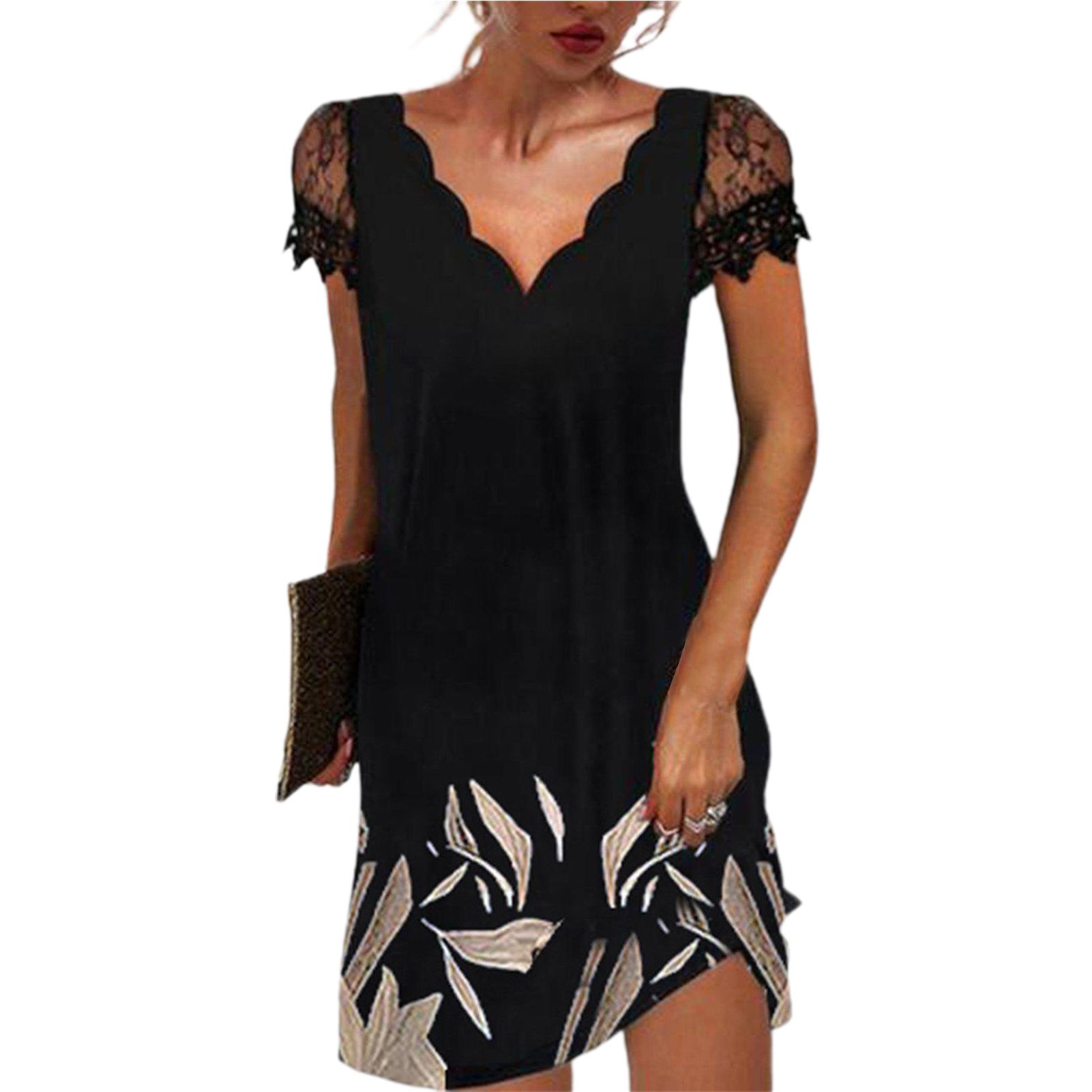 Short Dress Le Sleeves Slim-fitting Floral Printed Dress