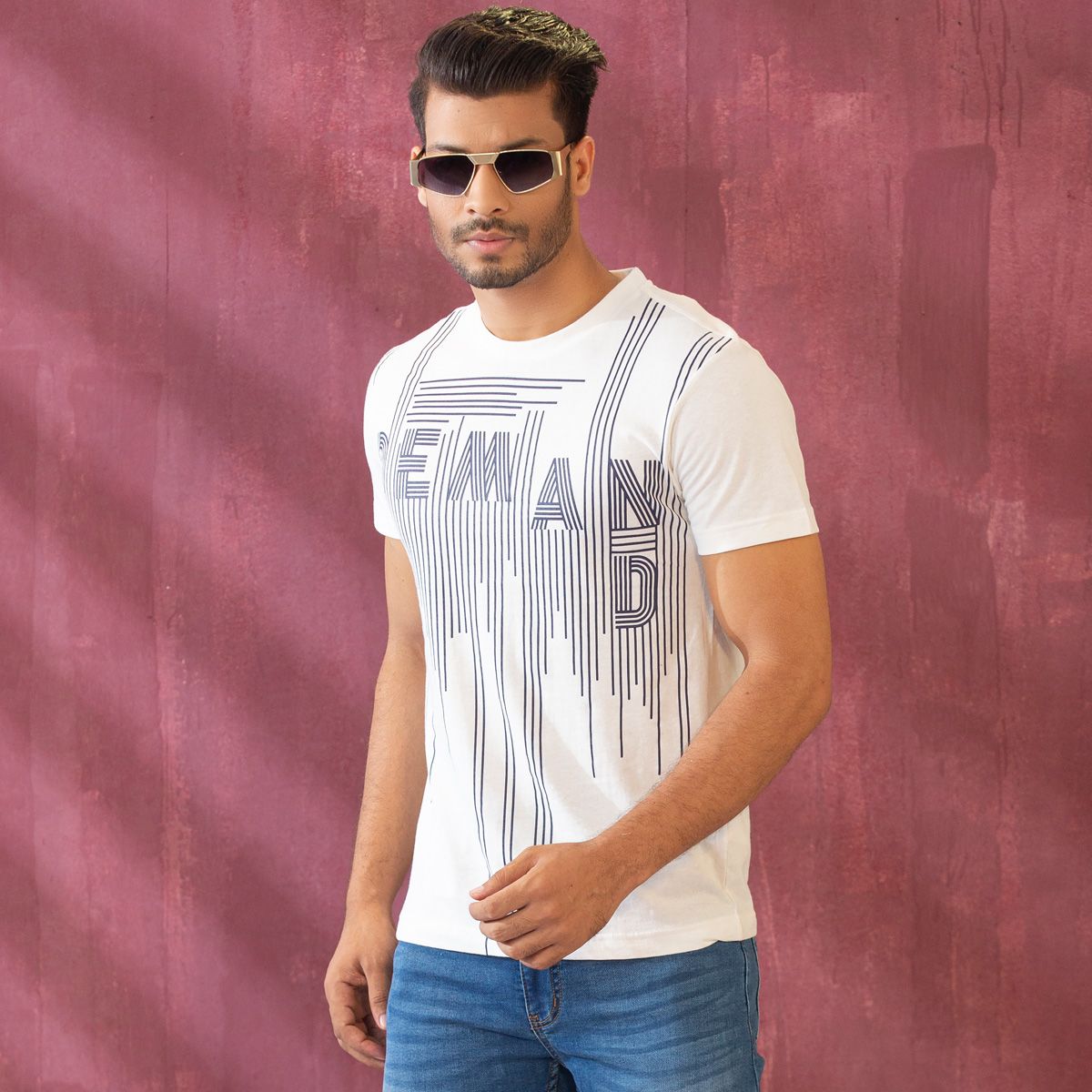 Demand Print Solid White  Soft T-Shirt Half