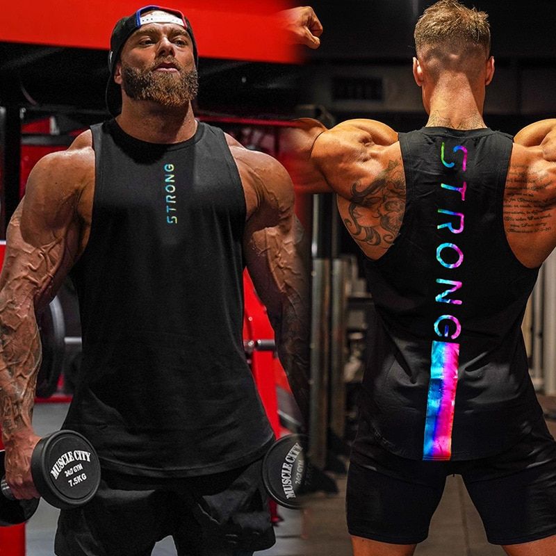 Summer New Men Fashion Trend Cool Undershirt Fitness Outdoor Srts Vest Muscle Gym Loose Cotton Black Sleeveless Shirt