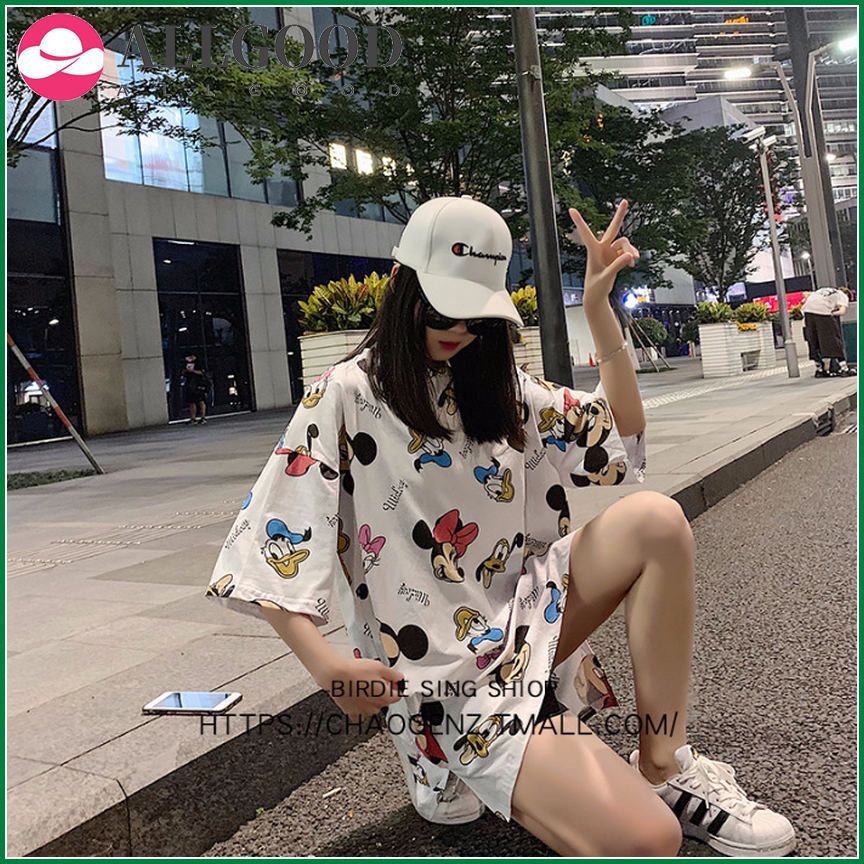 Disney Summer Women Nightdress Mickey Minnie Print Korean Loose Short Sleeve Cropped Trousers Sweet Casual Pajama Sleepwear Girl