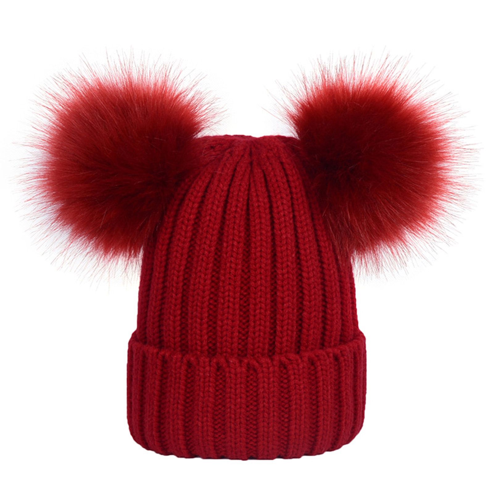 Hat Knitted Fluffy Pompoms Beanie Cap