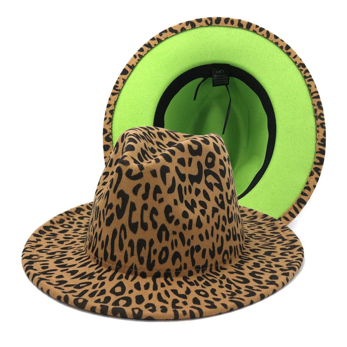 Fedora Hat Leopard Pattern Men Women Panama Jazz Caps Western Cowboy Patchwork Red Wide Brim Winter Women Hat SombrDe Mujer