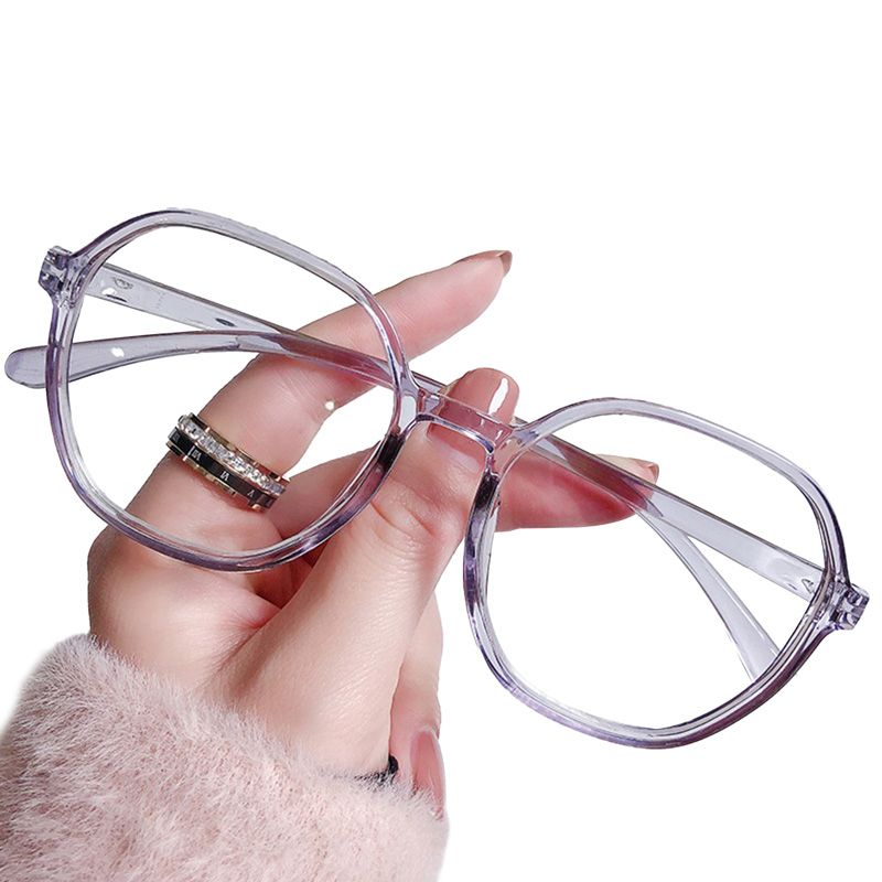 Women Girls Anti-Blue Glasses, Polygonal Transparent Frame Myopia Finished Glasses