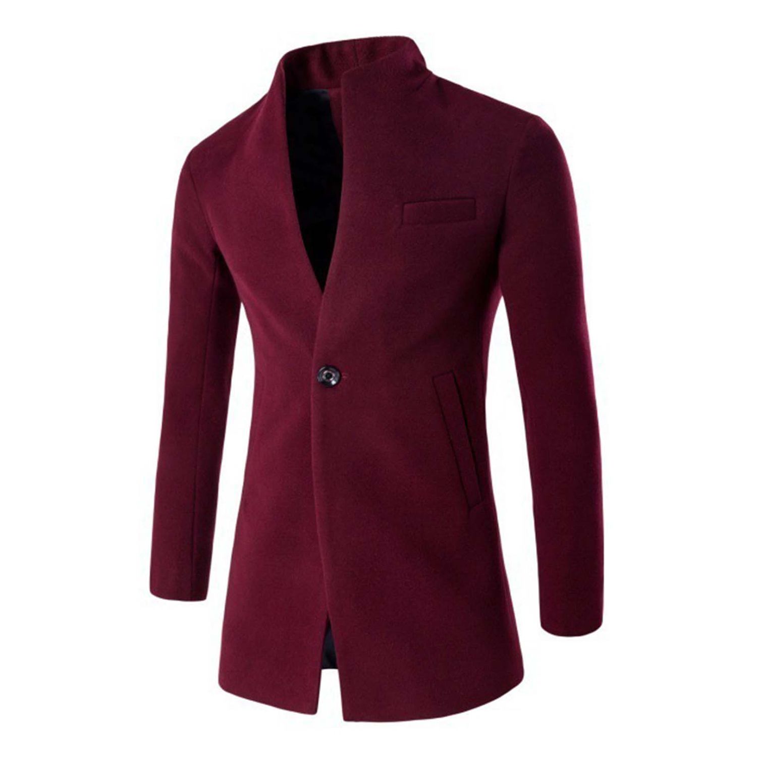 Trench Coat Stand Collar Thick Pure Color Jacket