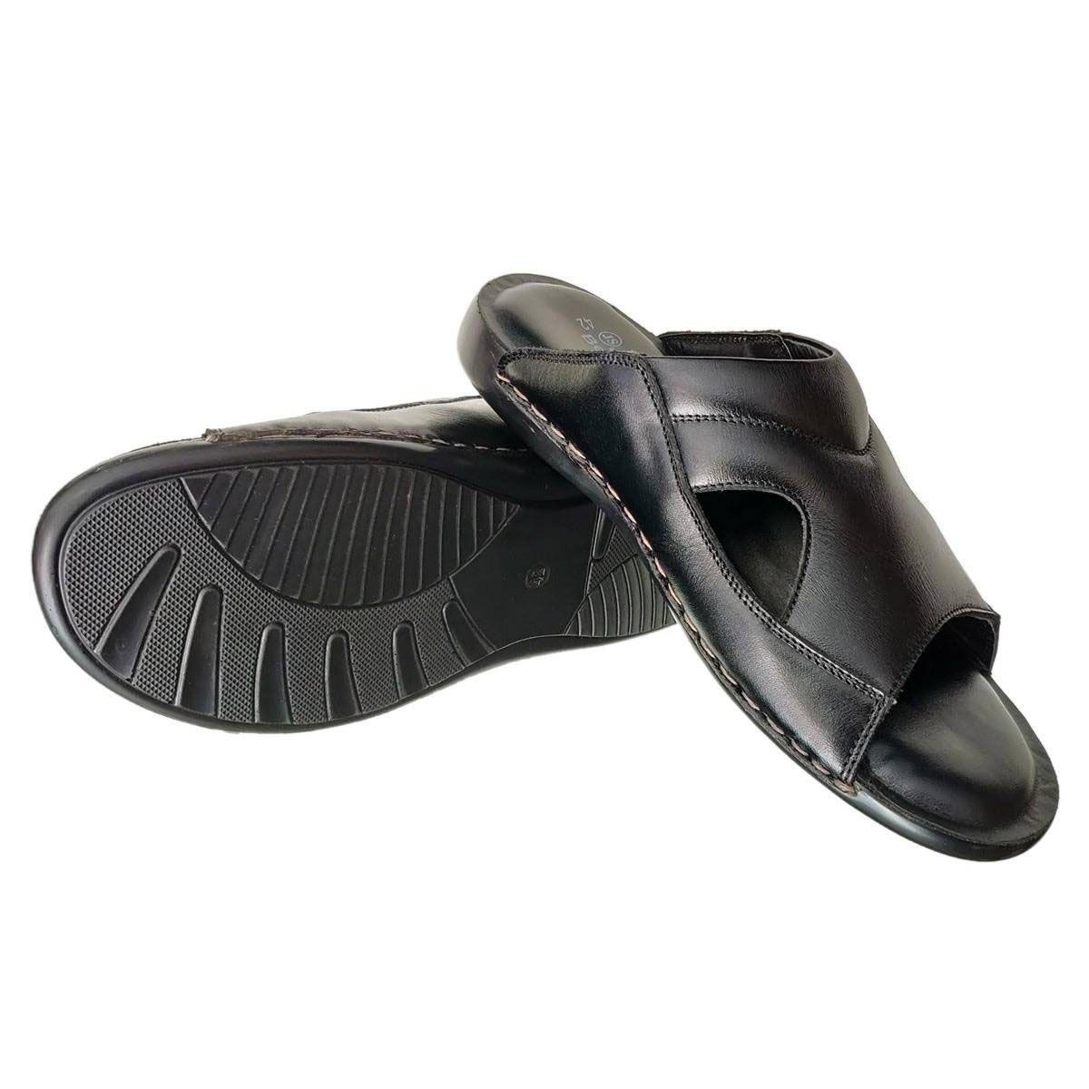 Black Leather Sandals for Men