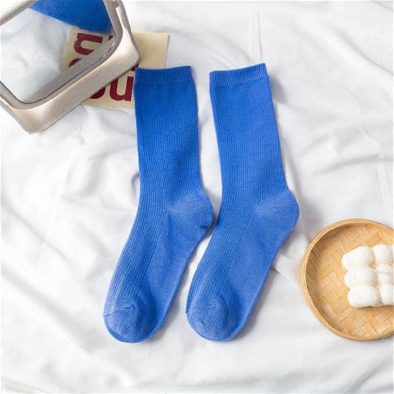 Yfashion 1 Pair Women  Socks Pure Cotton Solid-color d-ube College Style Warm Long Socks color