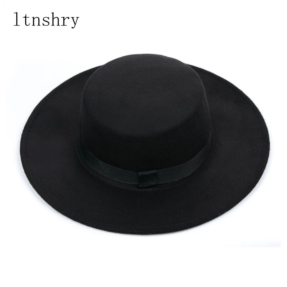 New Classic Solid Color Felt Fedoras Hat Belt for Men Women Blend Jazz Cap Wide Brim ple Church Derby Flat Top Hat Mujer