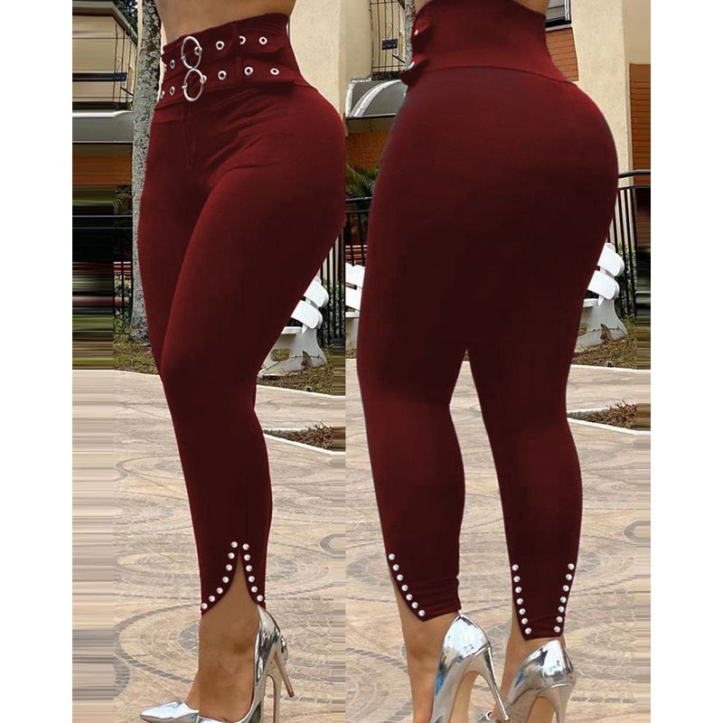 Women High Waist Skinny Stretchy Pencil Pants with Belt Ladies Slim Fit Leggings Female Hip Lift Long Trousers