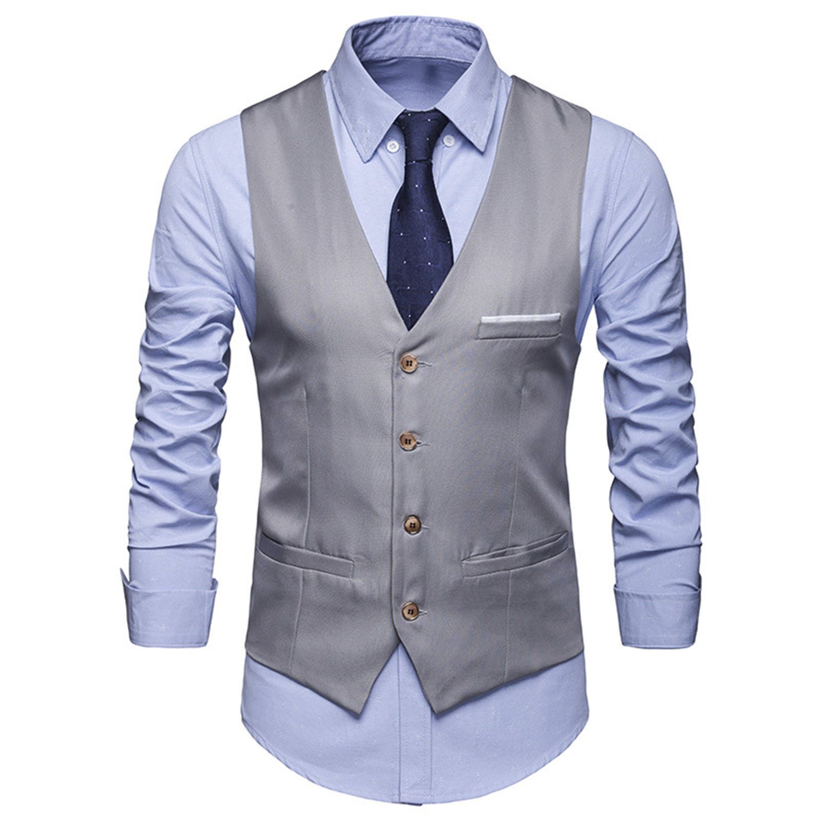 Casual Waistcoat Slim Fit Solid Color Men Wedding Waistcoat