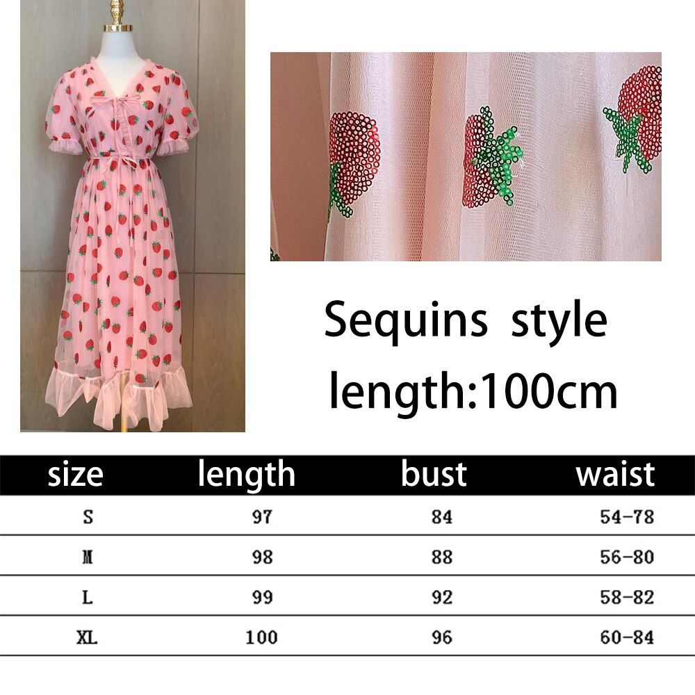 Female summer New 2020 Sexy V-Neck Belt Strawberry Hot stamping Short Sleeve Party Mid-Length Dress Net Yarn Summer New