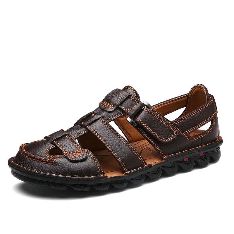 Comfortable Handmade Sandals Men Sandals  Leather Soft Summer Men's Shoes Retro Sewing Casual Beach Shoes Big Size 38-46