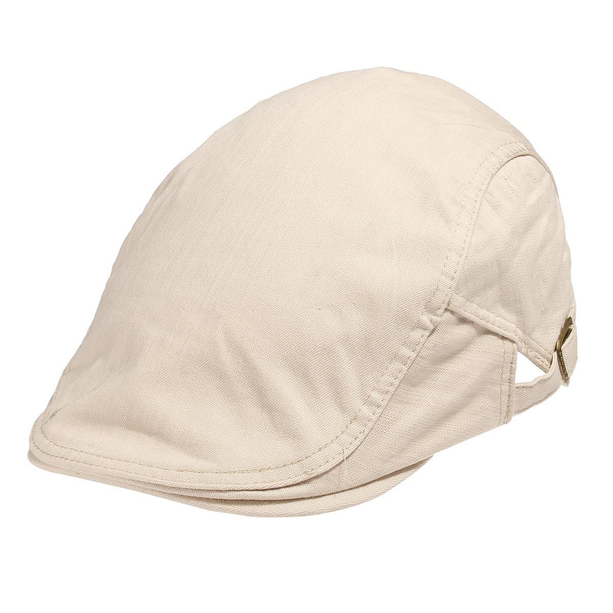 Men's Washed Cotton Casual Beret Solid Newsboy Adjustable Golf Cabbie Hat - Khaki (Khaki)