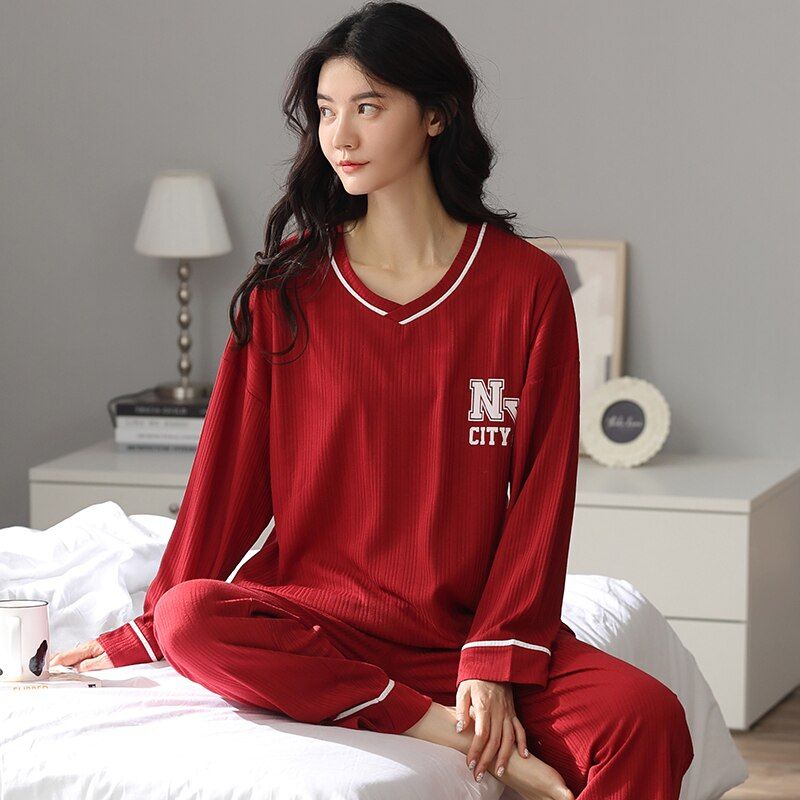M L XL XXL 3XL 4XL 5XL Long Sleeve Women Nightwear Sleepwear Cotton Nightwear Sets Autumn Pajamas Women Pyjamas