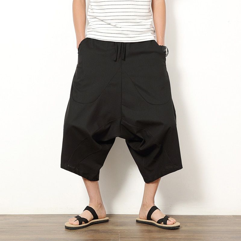 Cotton Baggy Cross Pants Men Crotch  Hop Bloomers Pants Men's Calf-Length Harem Pants Korean Streetwear Trousers Man