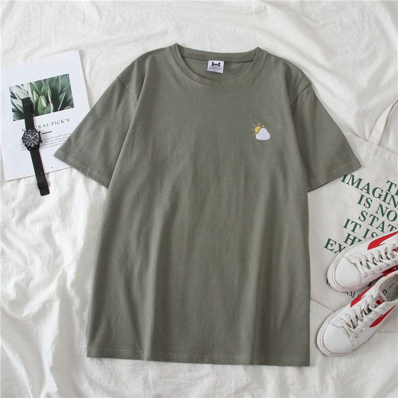 T-shirts Women Short Sleeve Tees O-neck Embroidery All-match Basic Fashion Oversize Large Size 2XL Uni Teenagers Leisure Soft