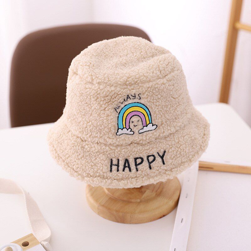 New Winter Baby Girls Boys Bucket Hat Cute Children Outdoor Sun Cap Warm Beanies Kids Lamb Cotton Rainbow Hats Thick Warm Caps