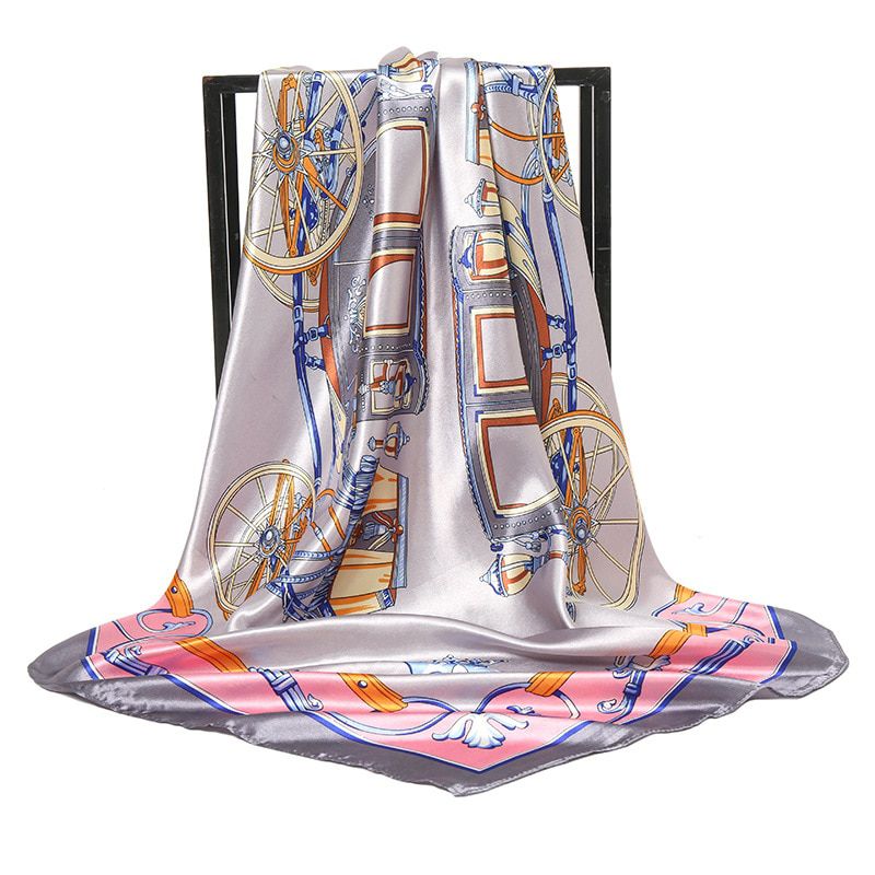 90*90cm Square Silk Scarf Women Shawls Neckerchief Designer Print Chiffon Hijab Scarf Foulard Lady Neck Scarves Soft Big Bandana
