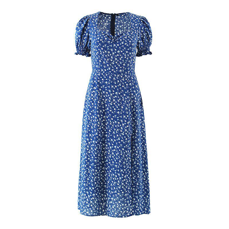 Aachoae Elegant Floral Print Dress Front Split Party Midi Dress Butterfly Short Sleeve Vintage Red Dress A Line Sundress Vestido
