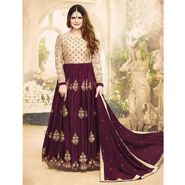 Maroon  Georgette  Semi  Stitched  Gown  for  Women