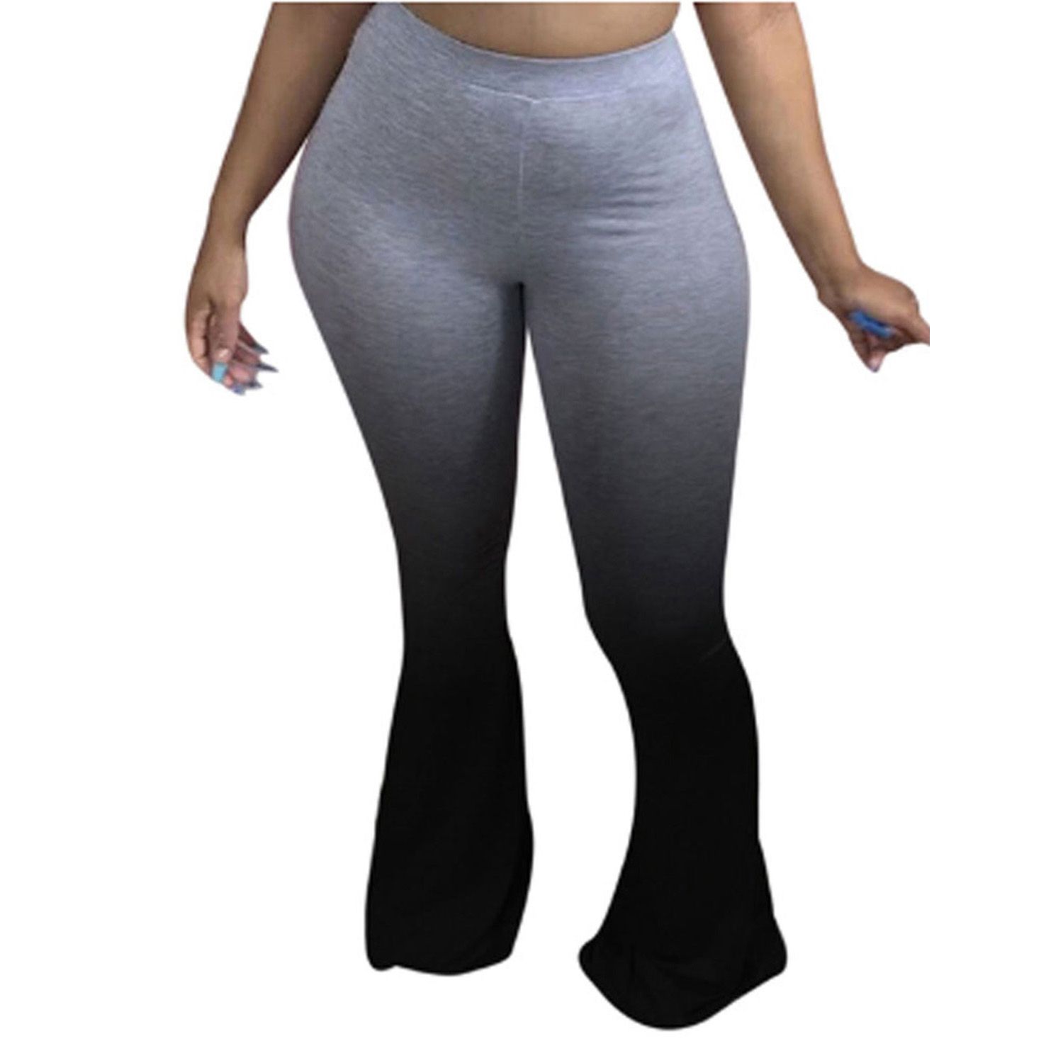Women Skinny Long Pants, Gradient Color Elastic High Waist Flared Trousers, Yellow/ Red/ Black/ Orange/ Purple