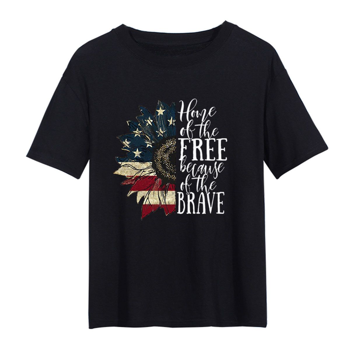 Women Top Breathable Printed Sunflower Independence Day Pullover