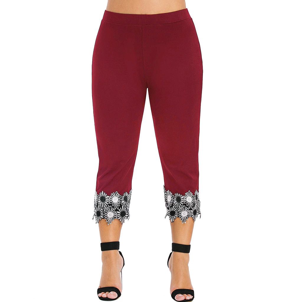 Plus Size Women Leggings Fitness Elastic High Waist Female Trousers Capris Sweatpants Lace Floral Fashion Casual Pants