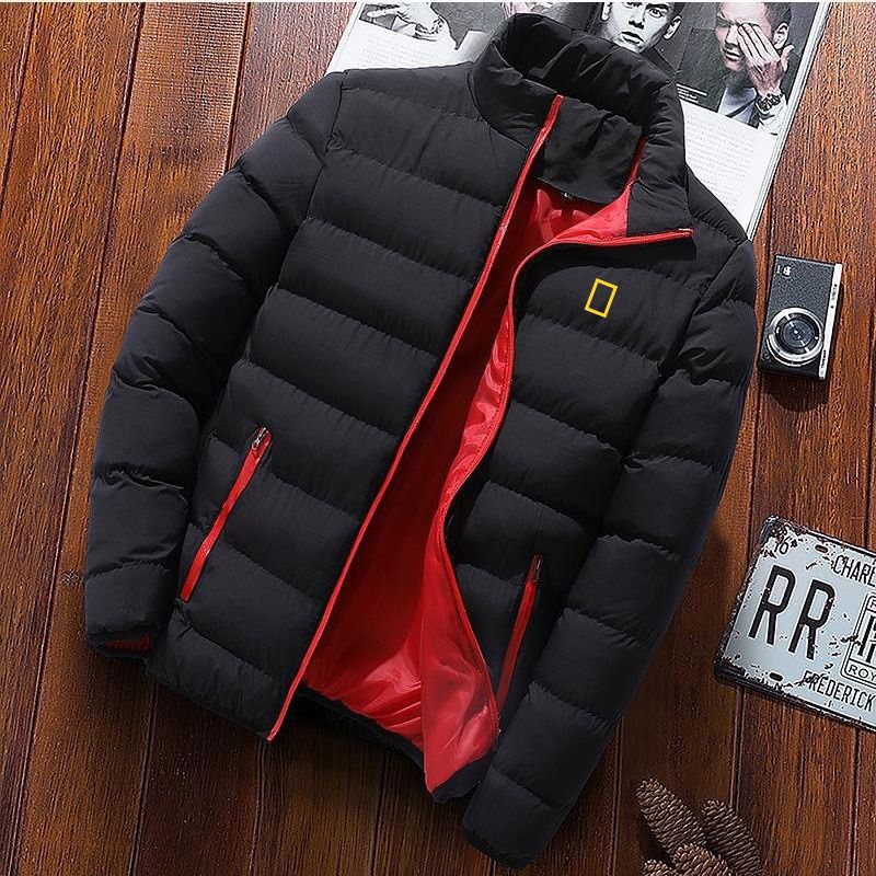 Men's National Geographic Color Winter Zip Jacket Outdoor Adventure Sports Warm Quilted Jacket Large Size