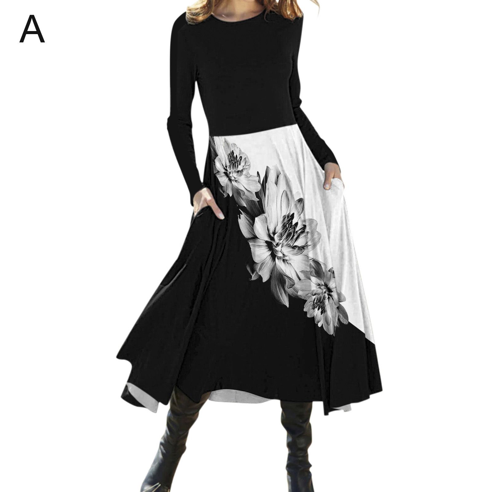 Fashion Dress Wide Application O-neck Fine Knitted Women Dress