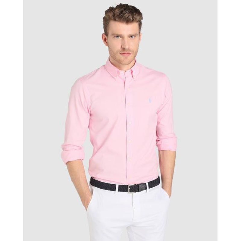 Pink Cotton Long Sleeves Casual Shirt For Men