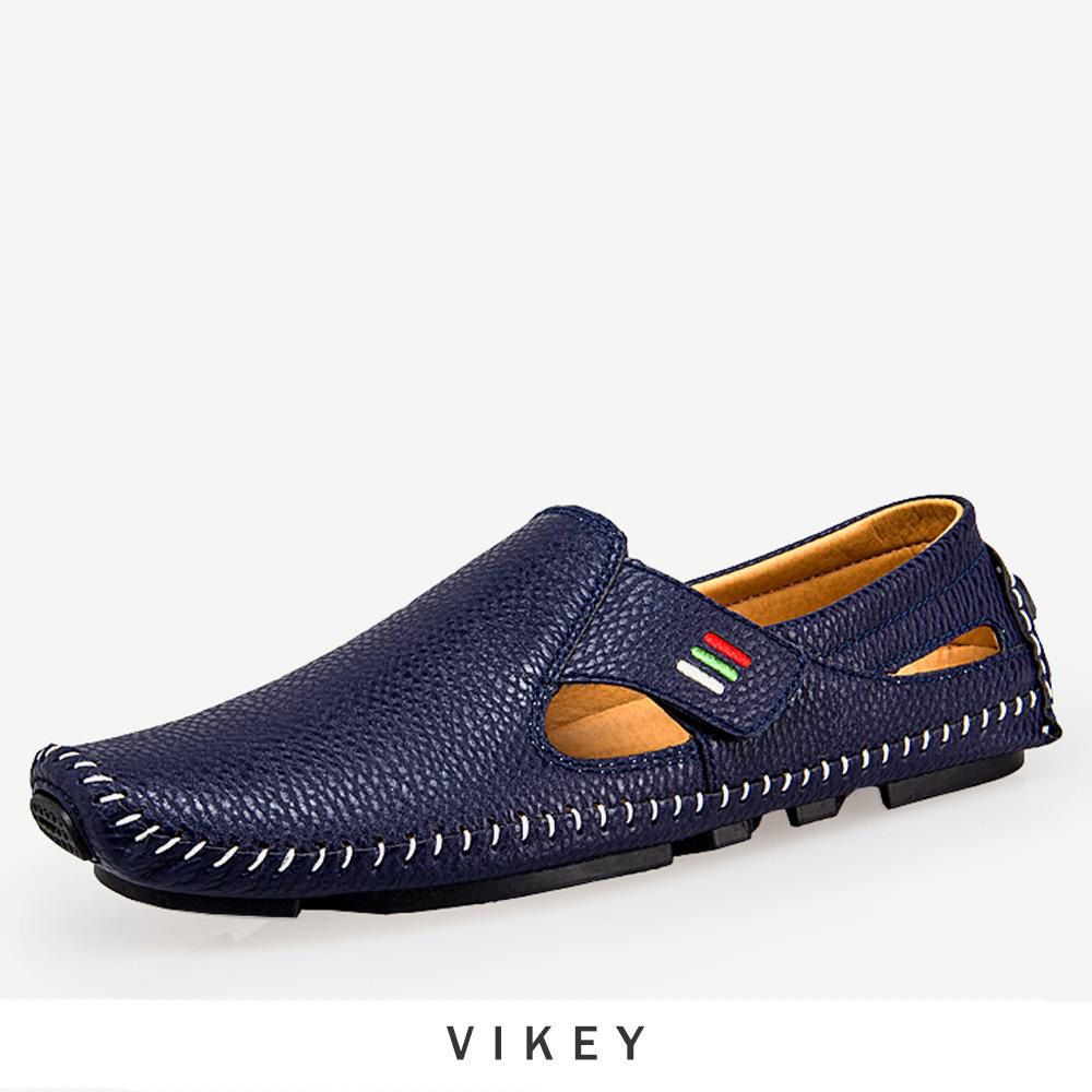 Size 37-48 Men's Leather Breathable Loafers Casual Driving Shoes Business Shoes for Men Soft Sole Moccasins Kasut Lelaki (Black,Blue,White)