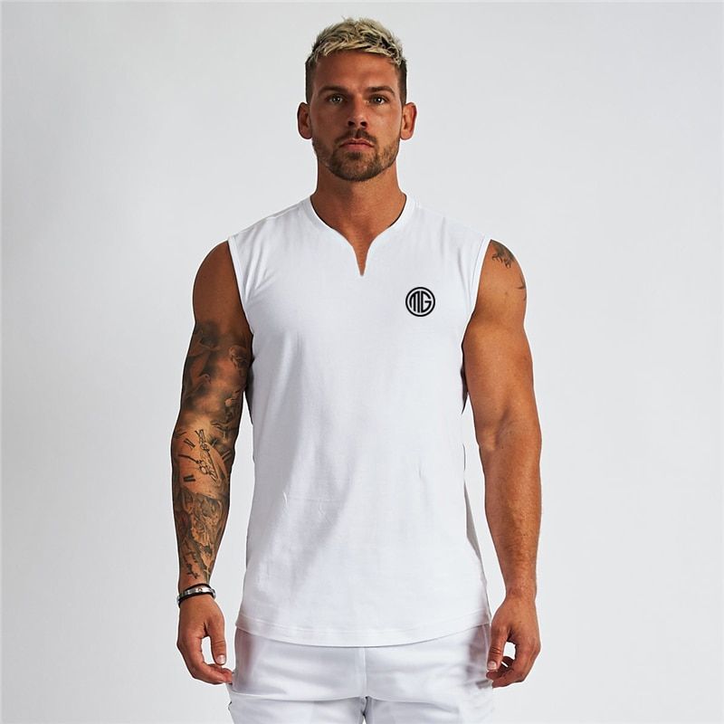 Mens Gym Casual Workout TaTop Musculation Clothing Comfortable Breathable Fitness Singlets Srts Sleeveless V-Neck Vest