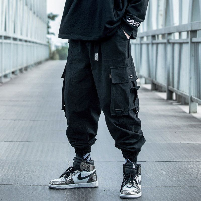 Hip Hop Joggers Cargo Pants Black Pocket Multi-Pocket Track Pants Male Trousers Streetwear Casual Elastic Waist Cargo Pants