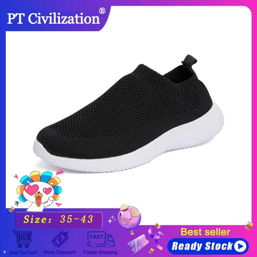 Civilization New Fashion Flying Woven Casual Shoes Socks Shoes Outdoor Korean Breathable Running Shoes Non-slip Wear-resistant Size 35-43