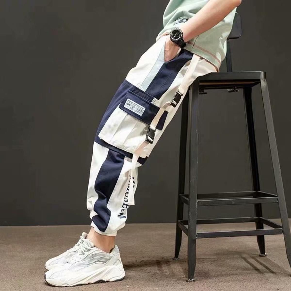 Men Hop Black Cargo Pants joggers Sweatpants Overalls Men Ribbons Streetwear Harem Pants Women Fashions Trousers