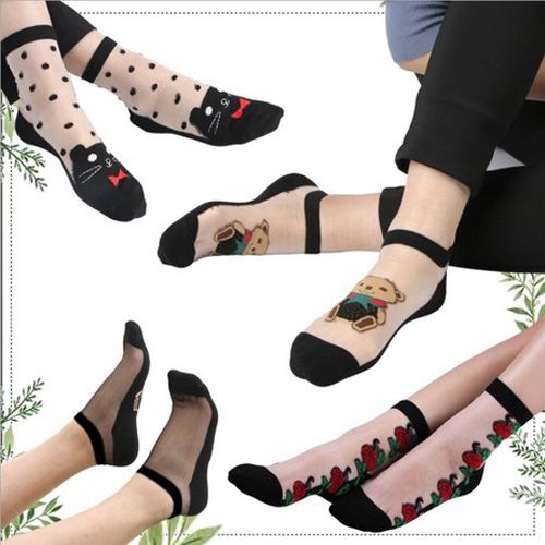 Cute women silk socks / Cartoon Invisible ankle socks