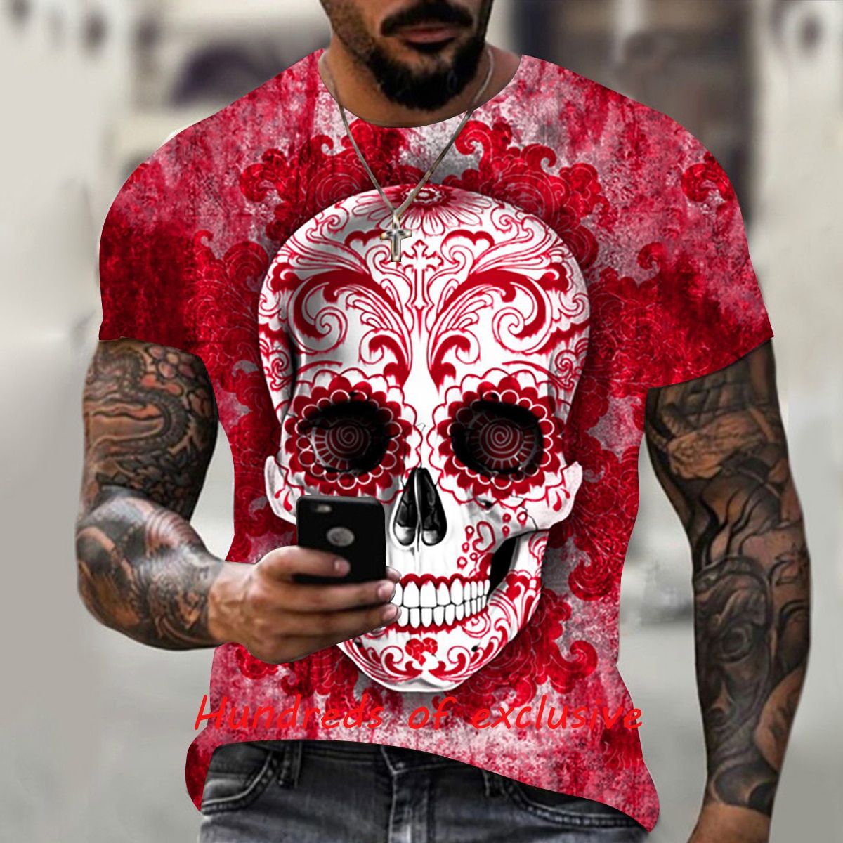 Summer fashion and handsome men 3D skull print T-shirt short sleeve O-neck pullover top casual T-shirt men's st