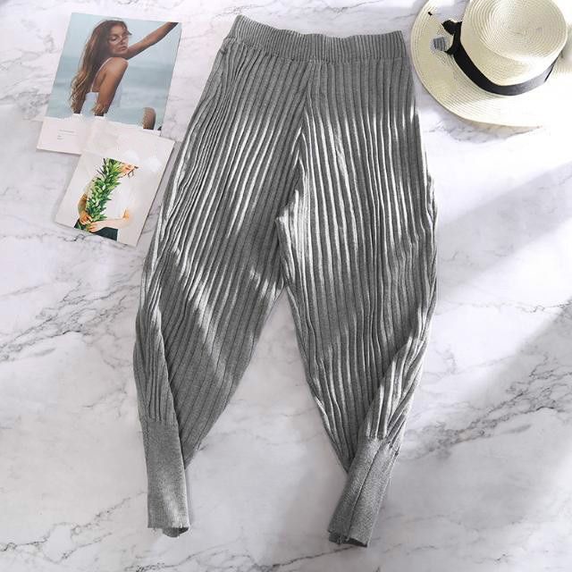 Autumn Winter Knitted Harem Pants Korean High Waist Ankle-length Trousers Korean Causal Women Sweater Pants 6B612