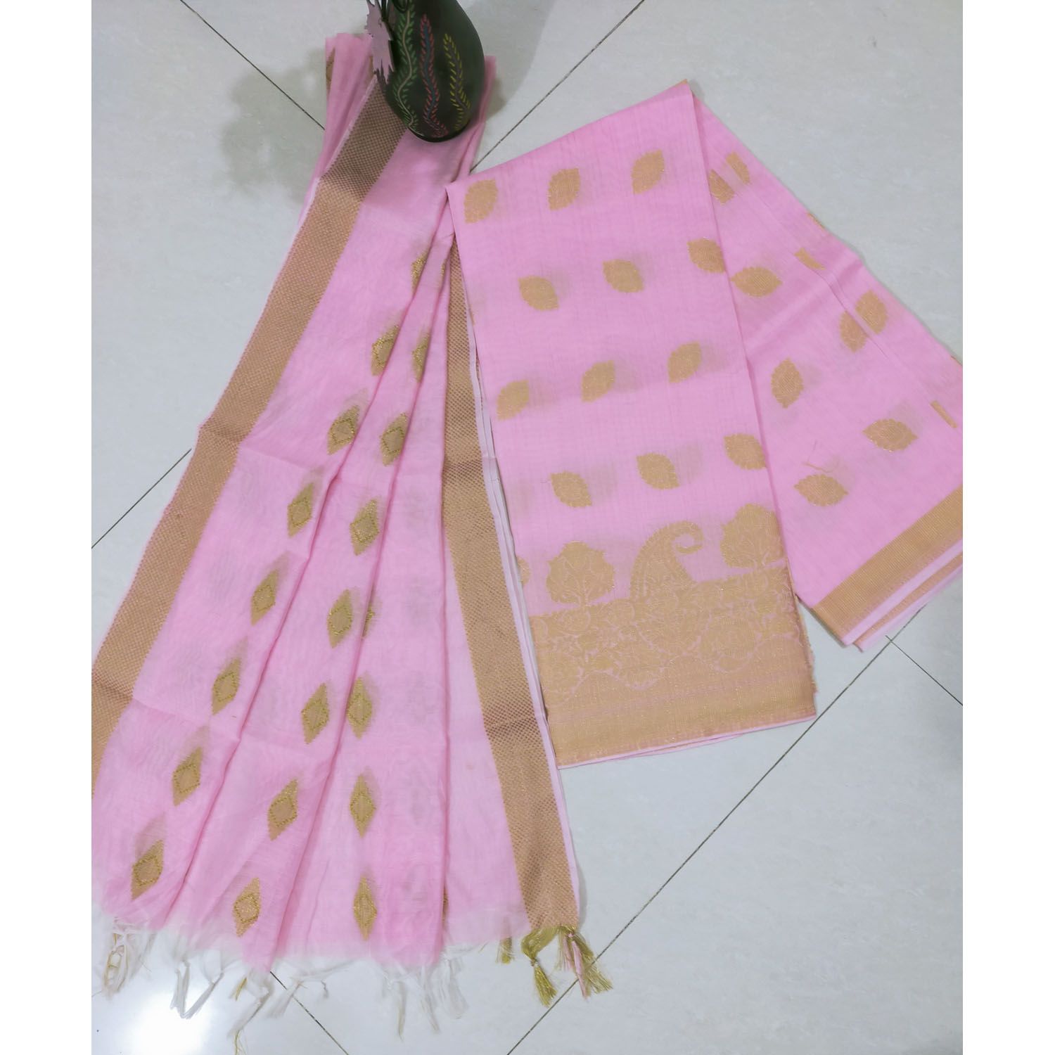 Jamdani katan 2 pieces Kameez and Orna with beautiful design (Not 3 Pieces)