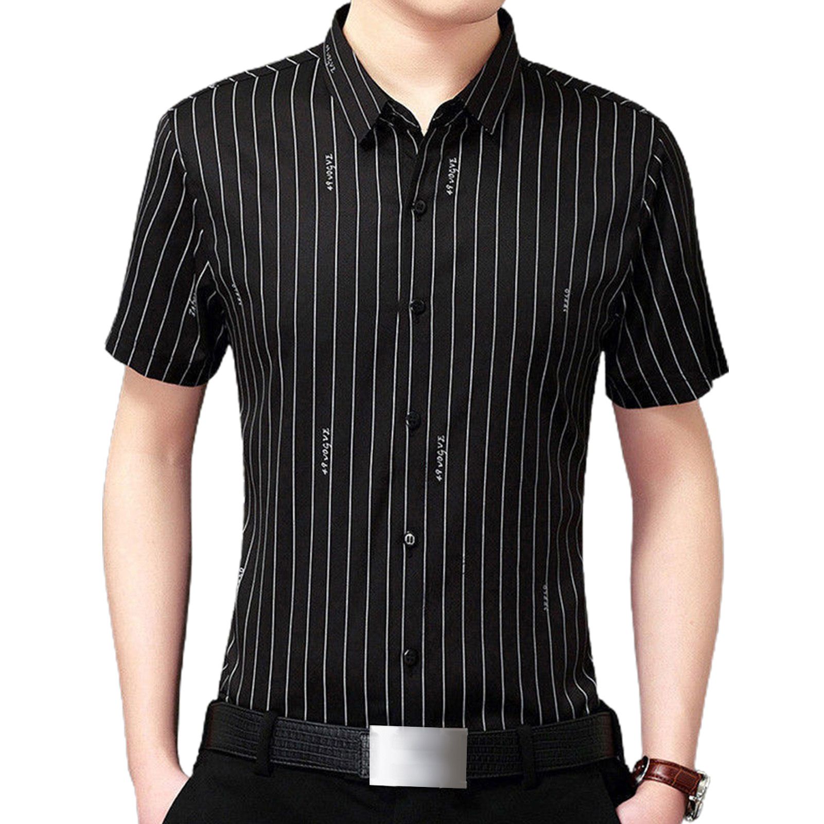 Men Shirt All Match Single-breatsed Striped Pattern Slim Fit Short Sleeve Blouse for Summer
