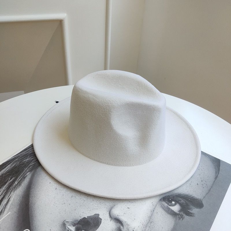 GOPLUS Fedora Big Brim Hats Women Wedding Felt Hat Wool Vintage Jazz Flat Cap White Elegant Lady Fedoras Men SombrDe Mujer