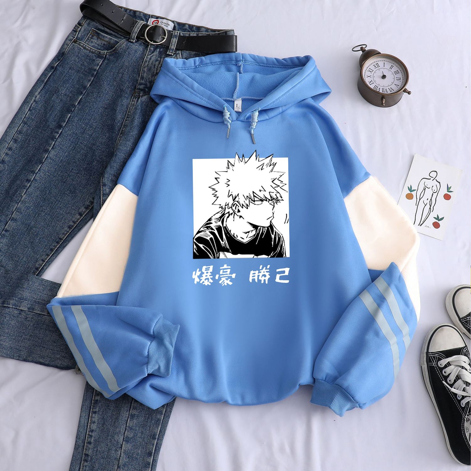 My Hero Academia Katsuki Bakugo Color Matching Hoodies Sweatshirt Harajuku Pullover Anime Printed Clothes Unisex Winter Hoodies