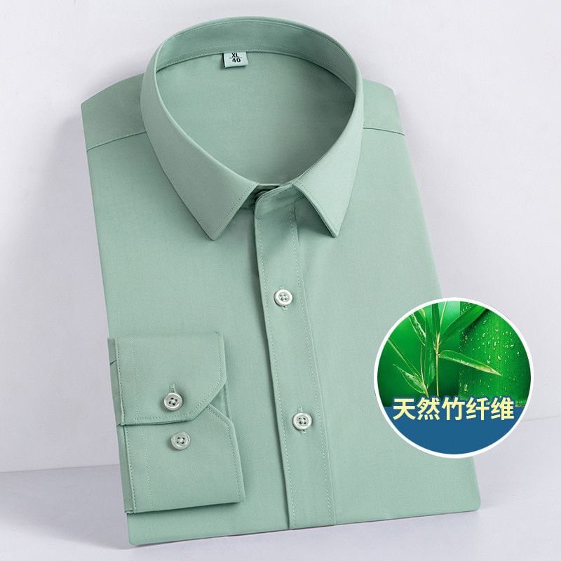 Bamboo Fiber Material Men's Business Formal Wear Long Sleeve Button Down Shirt Male Office White Collar Work Shirt Regular Fit