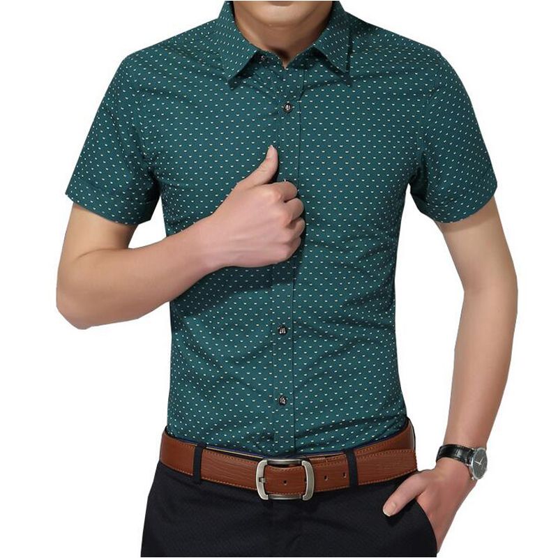 High Quality Men's Shirt 100% Cotton Men Social Shirt Mens Short Sleeve Shirts Man Polka Dot Casual Brand Clothing Plus Size 5XL