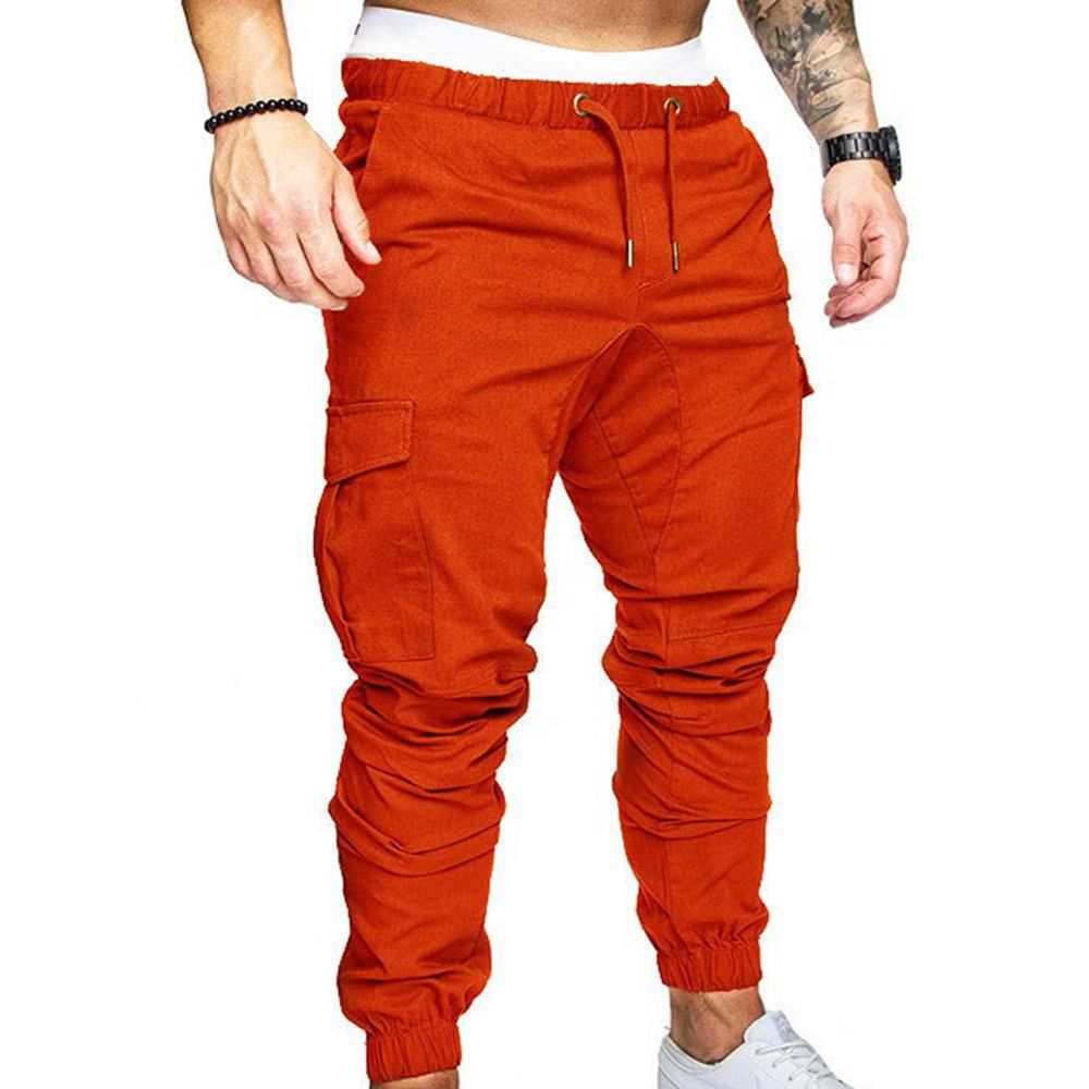 Men Casual Pants Plus Size Men Solid Color Multicket Drawstring Ankle Tie Cargo Pants Trousers Summer Hottest Weight Pants