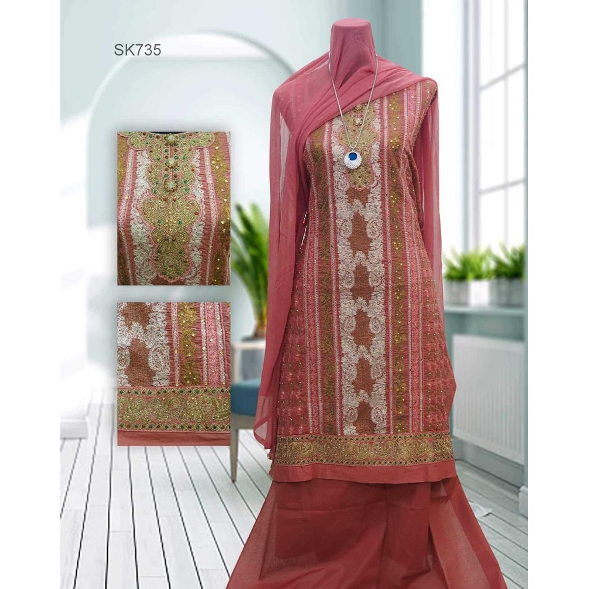 New Tawakkal Special Resom Silk High Quality Three Piece Dress {3 Piece}