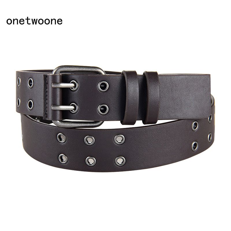 High Quality PU Belts For Men Women Unisex Wide Waist Belts Double Pin Buckle Belt 120 140 cm size adjusted Black Brown pu belts