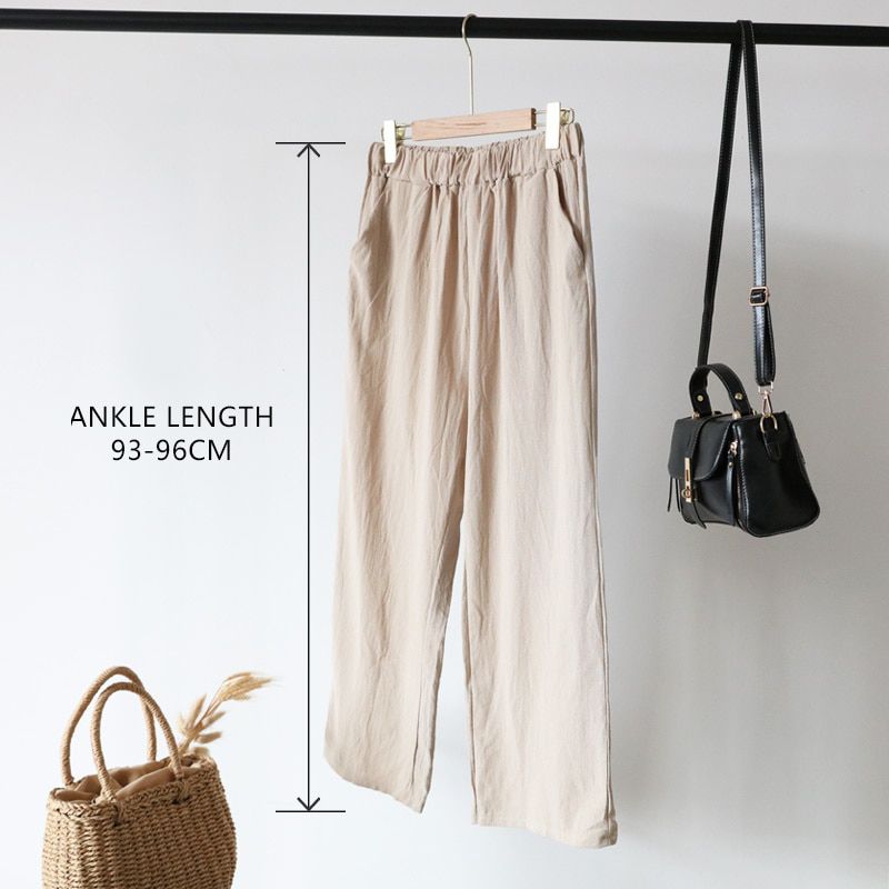 Women's Cotton Gray Pants Elastic Waisted Plus Size Pants Khaki Casual Loose Ankle-length Trousers Female Elegant Streetwear