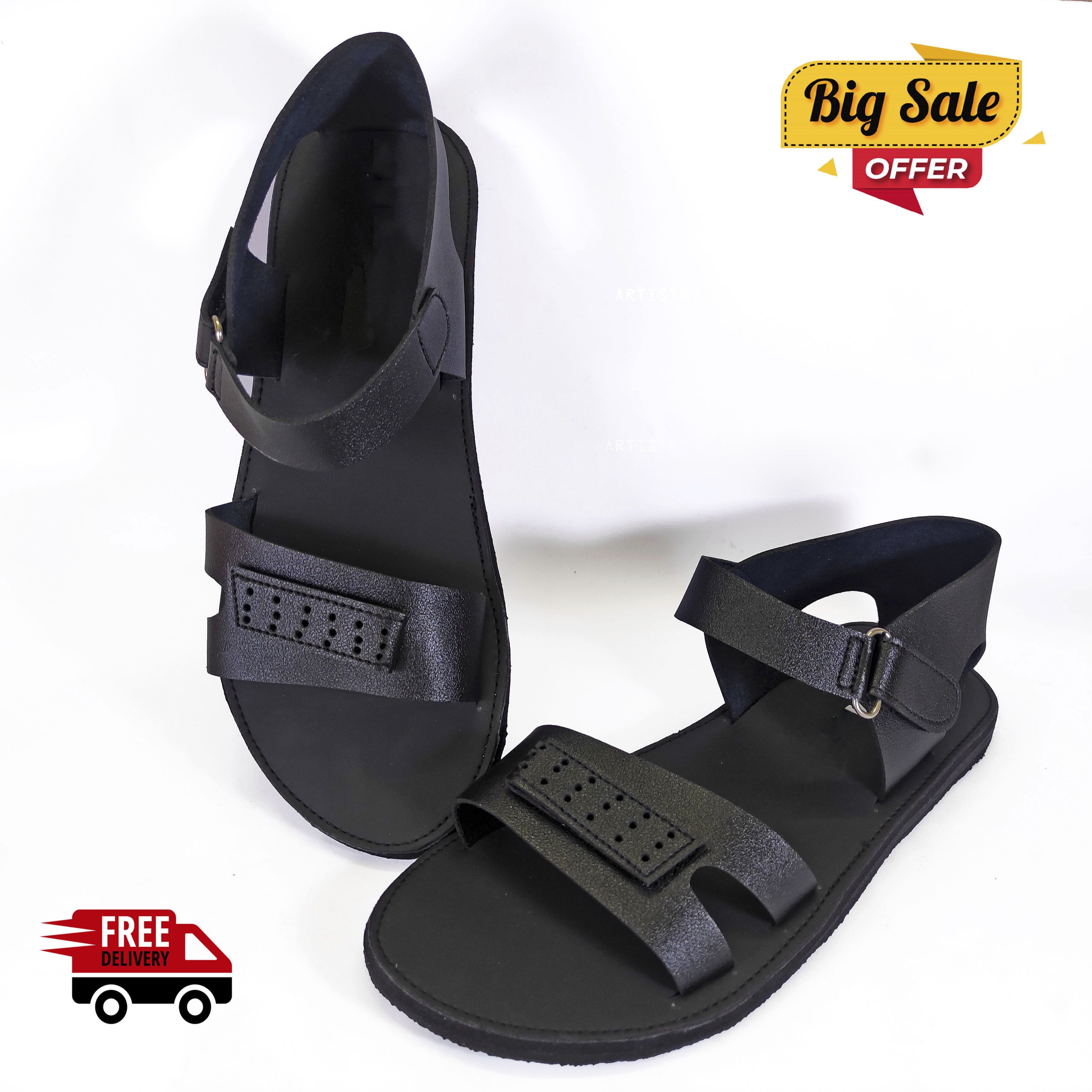 Trendy Leather Sandal For Men-Black - Sandals For Men - Sandals For Men
