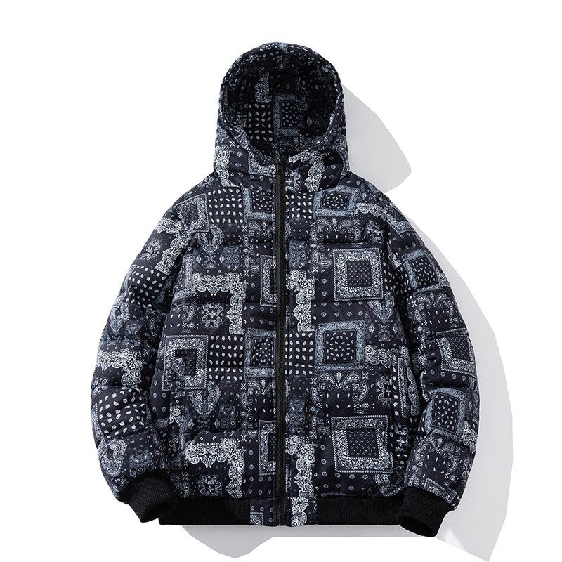 Couple Cashew Flower Color Hooded Cotton Jacket Male Ins Autumn and Winter Thick Cotton Jacket Tide Coat Men