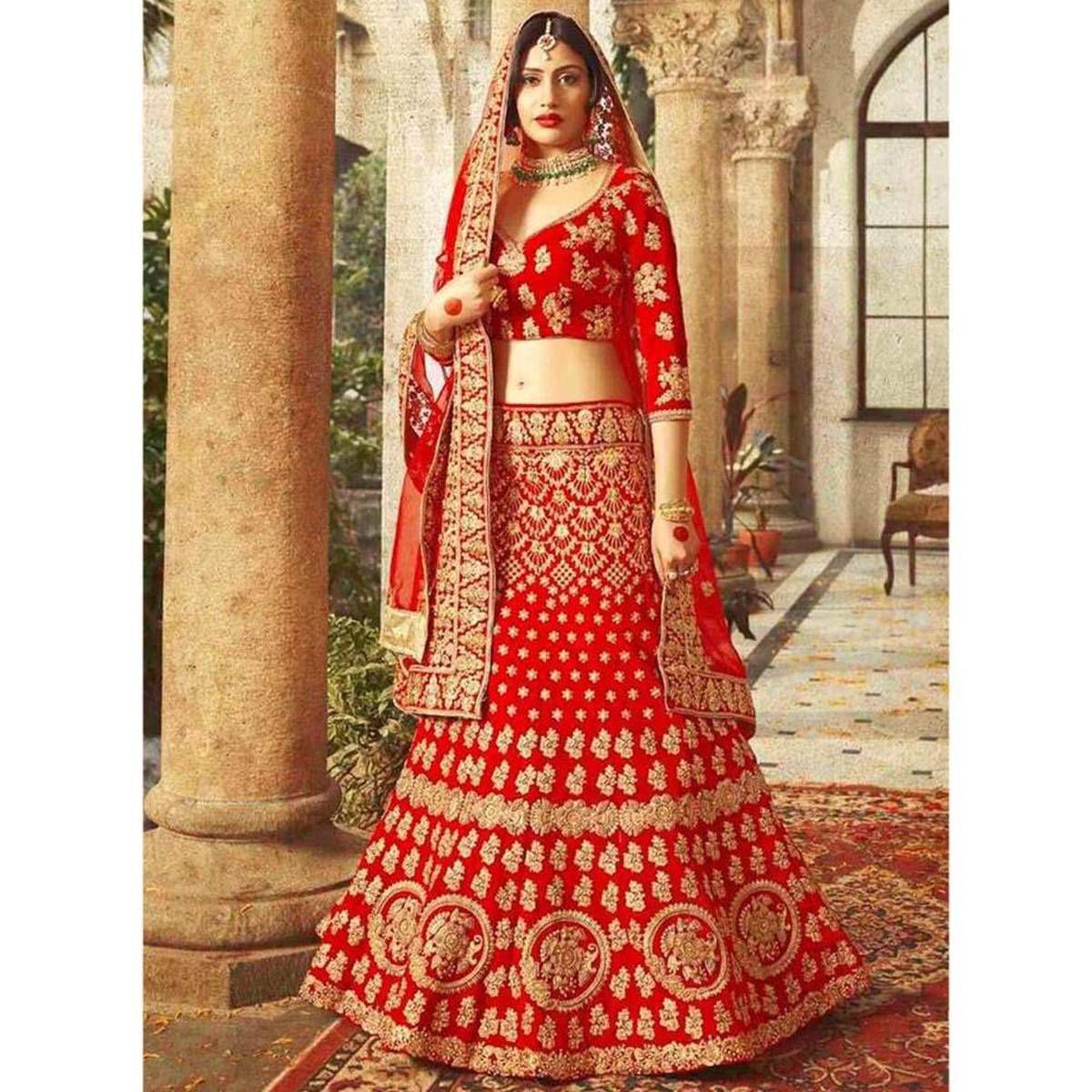 Unstitched Red Georgette Lahenga for Women